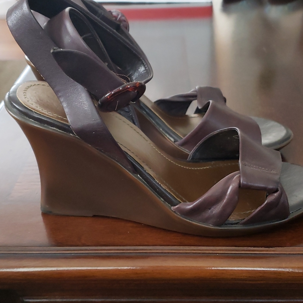 Brown leather wedges